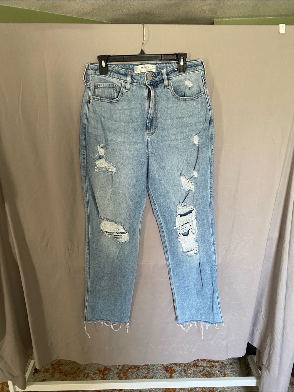 Hollister Light Blue Ripped High-Rise Cropped Jeans